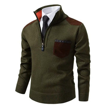 Tiesto | Kasjmier Pullover met kraag en borstzak in de kleur Donkergroen voor heren in Heritage stijl ideaal voor de herfst.