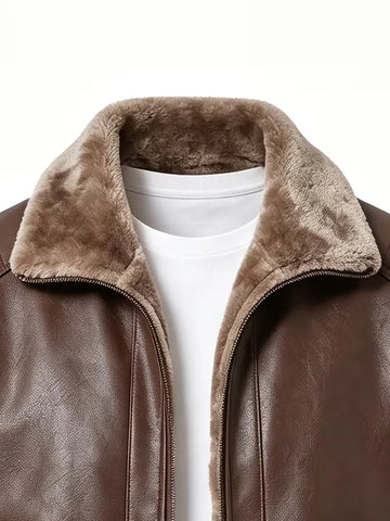 Leren jasje met plush lining