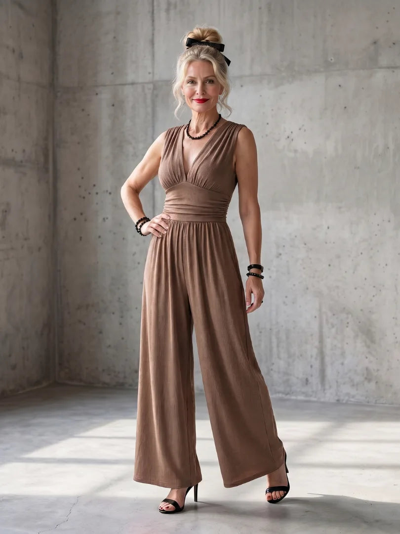 Rode jumpsuit met wijde pijpen
