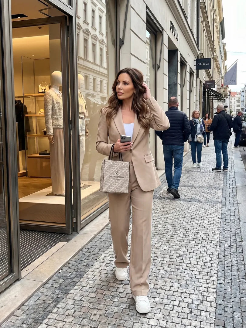 Tweedelig pak met blazer en brede broek