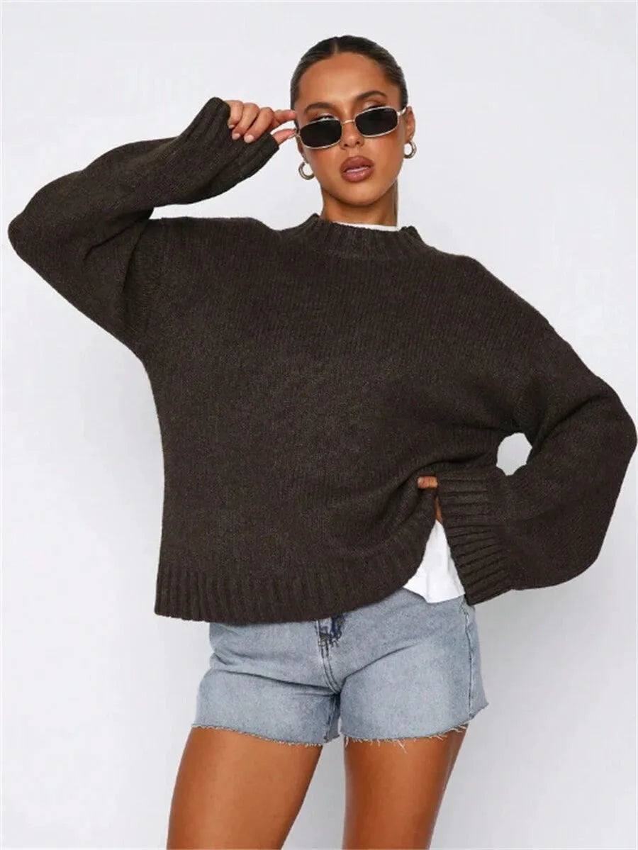 Oversized sweater met mock neckline
