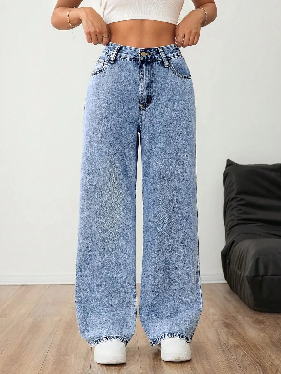Wide leg denim pants