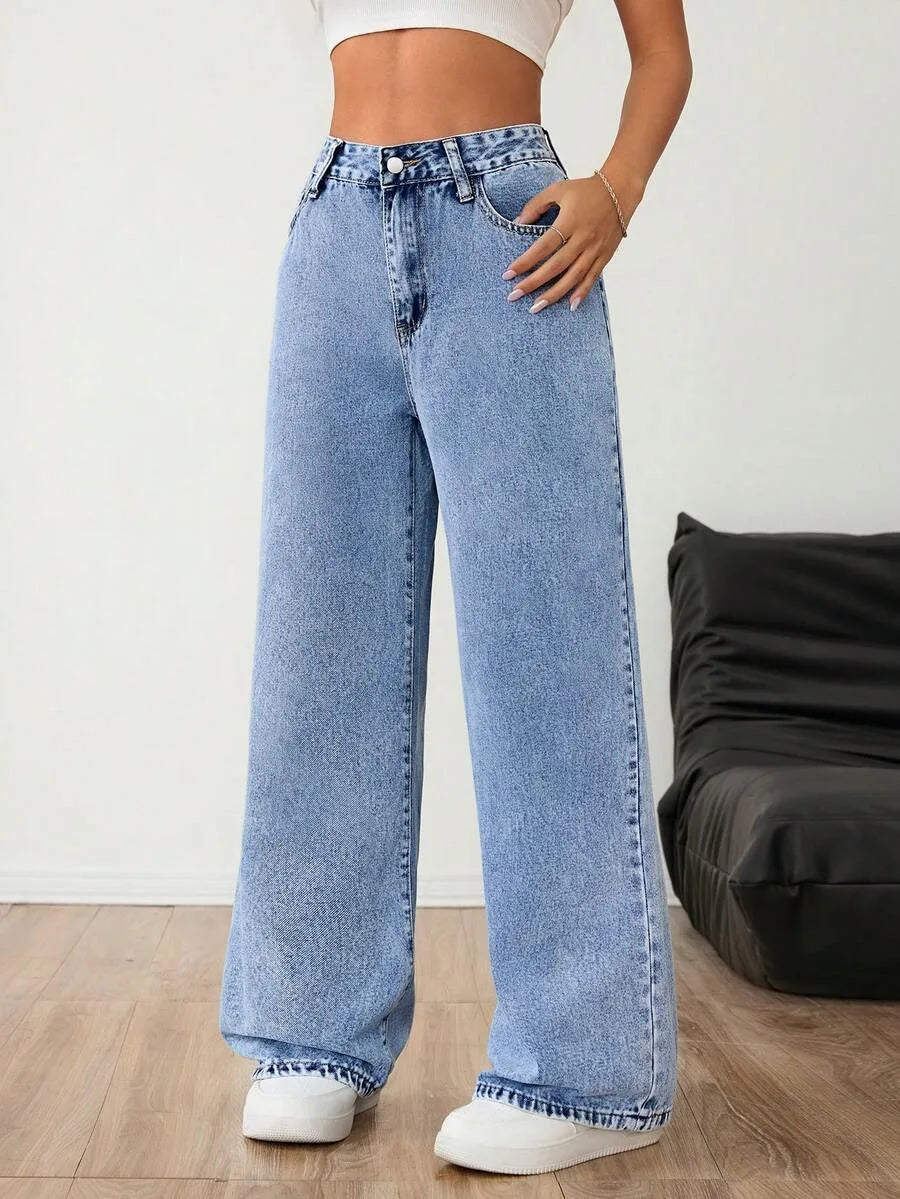 Wide leg denim pants