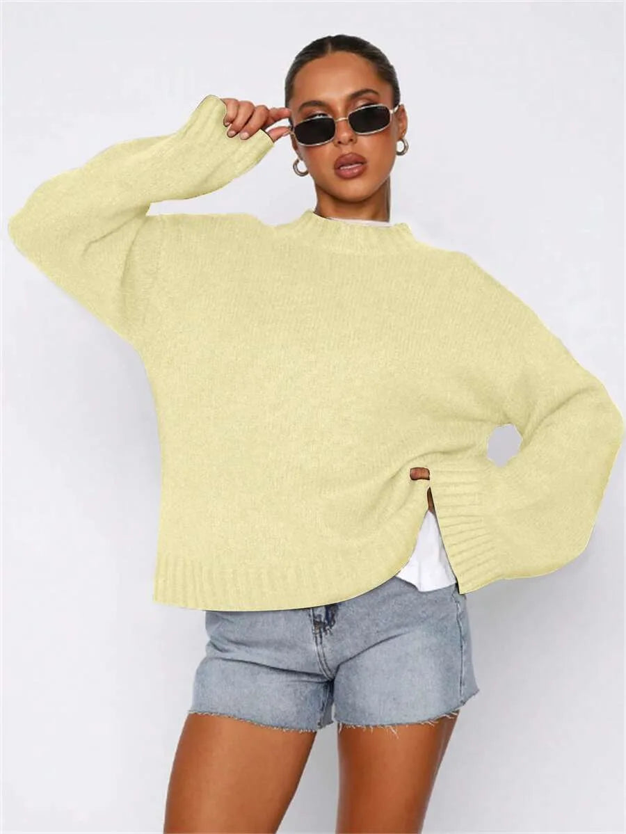 Oversized sweater met mock neckline