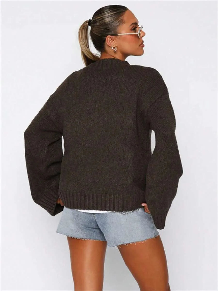 Oversized sweater met mock neckline