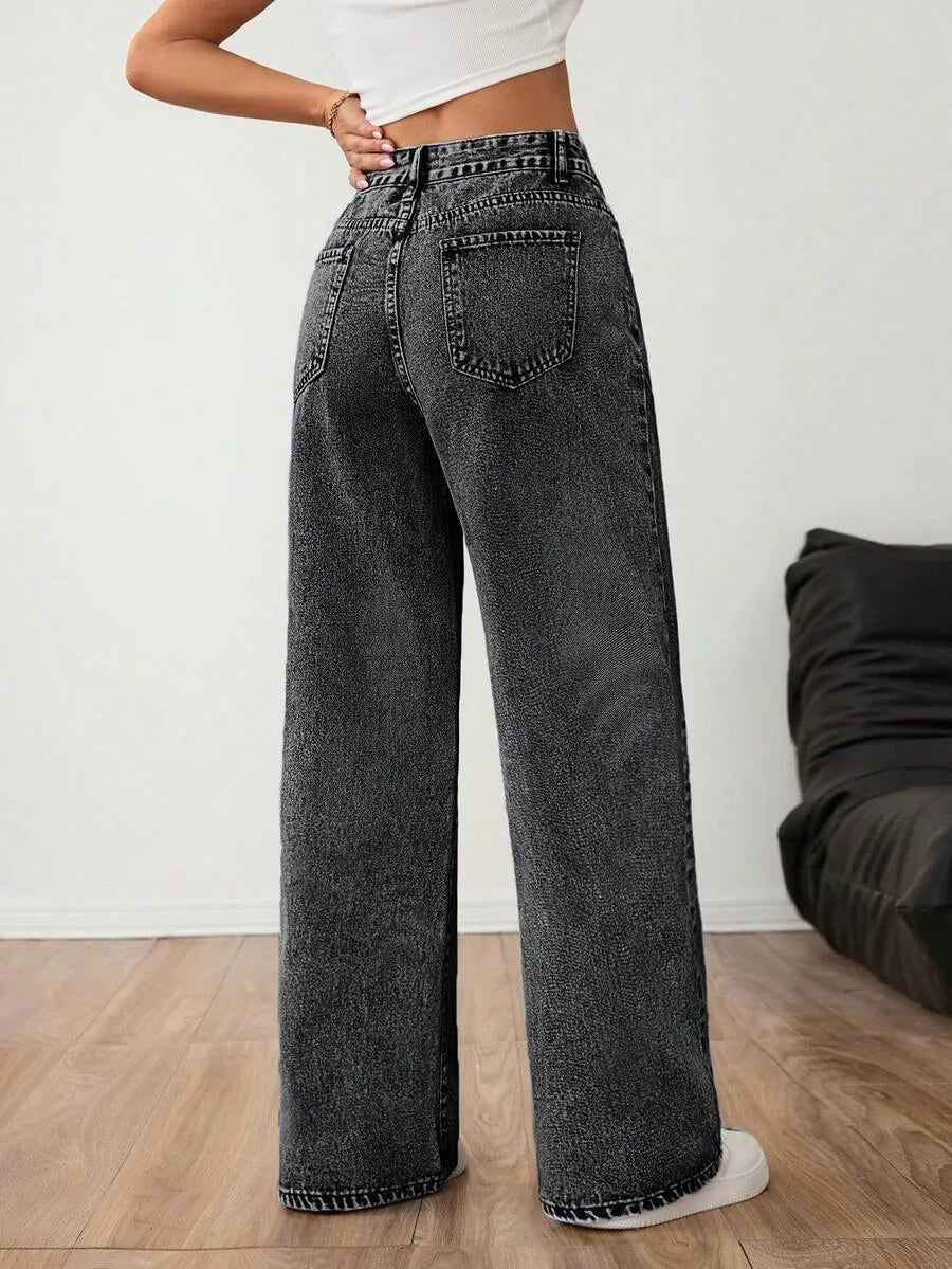 Wide leg denim pants