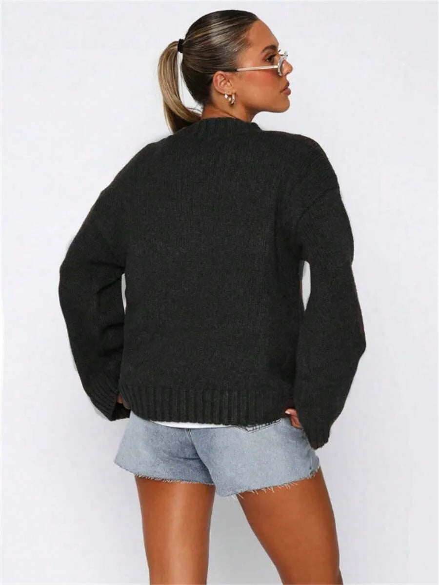 Oversized sweater met mock neckline