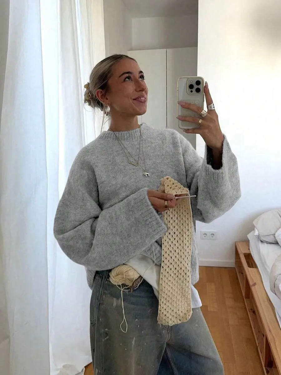 Oversized sweater met crew neckline