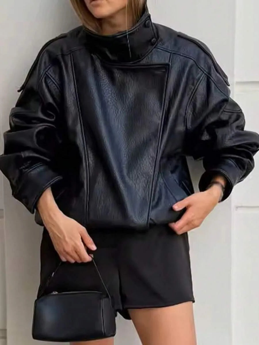 Oversized bomberjack met mandarin kraag