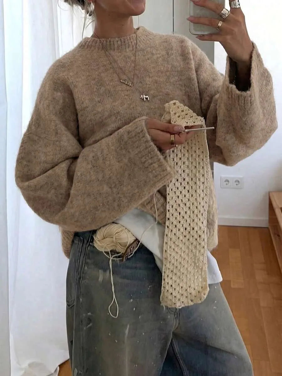 Oversized sweater met crew neckline