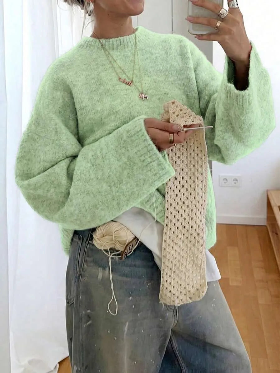 Oversized sweater met crew neckline
