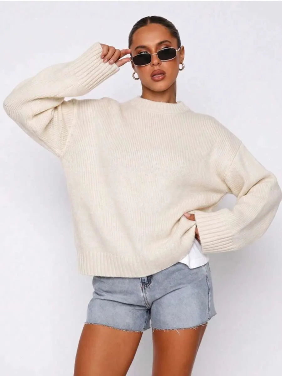 Oversized sweater met mock neckline