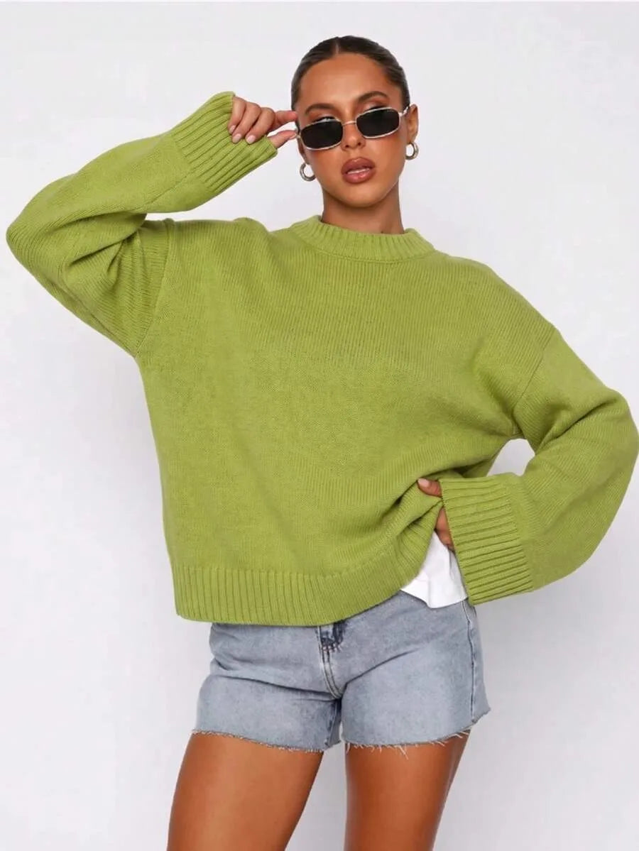 Oversized sweater met mock neckline