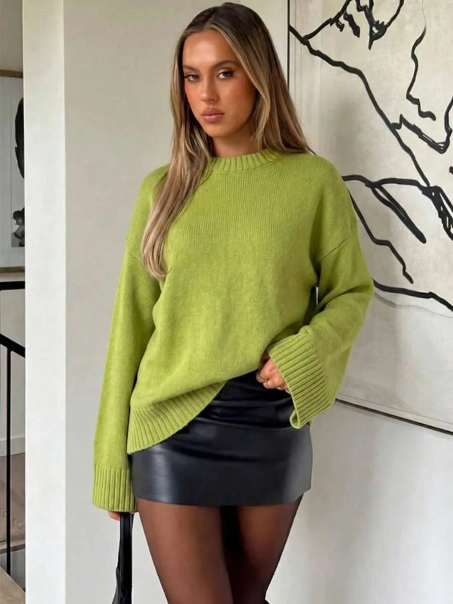 Oversized sweater met mock neckline