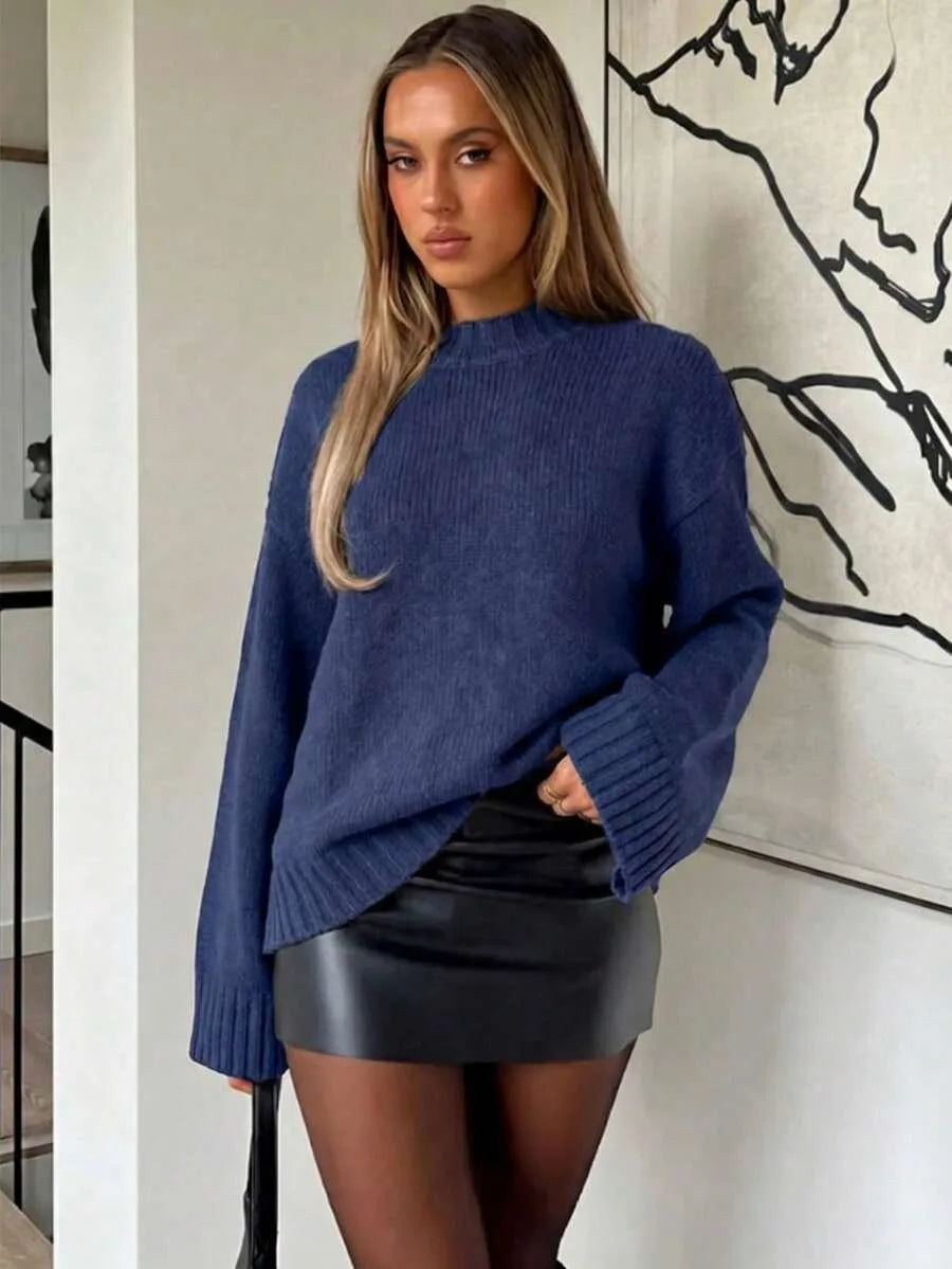 Oversized sweater met mock neckline