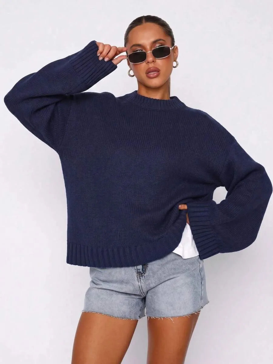 Oversized sweater met mock neckline
