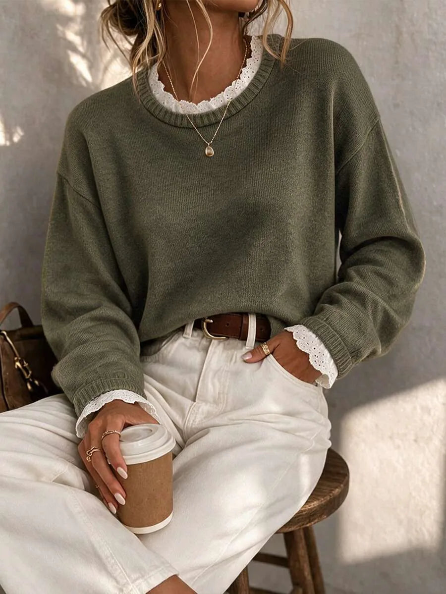 Sweater met kant en ronde hals