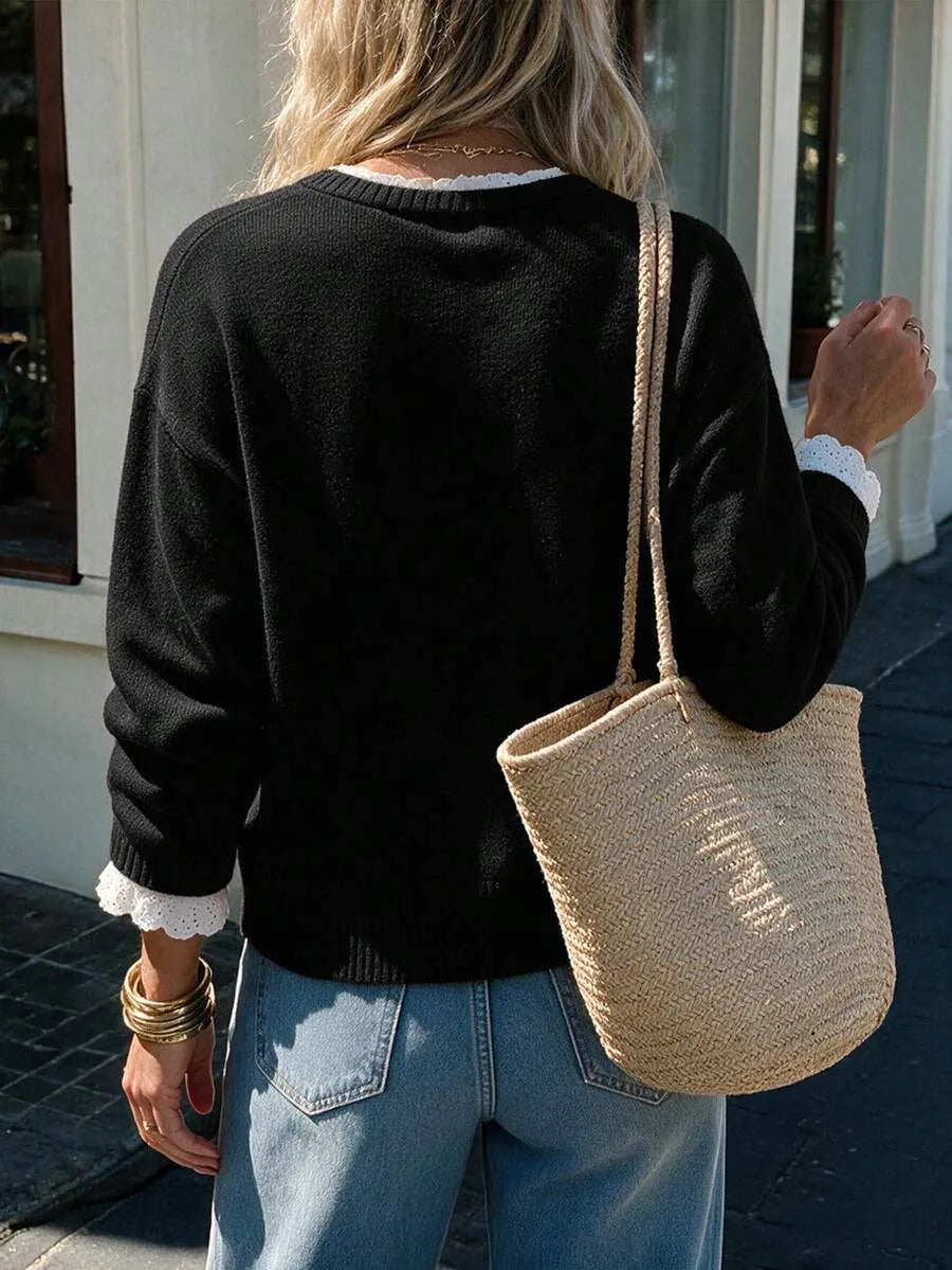 Sweater met kant en ronde hals