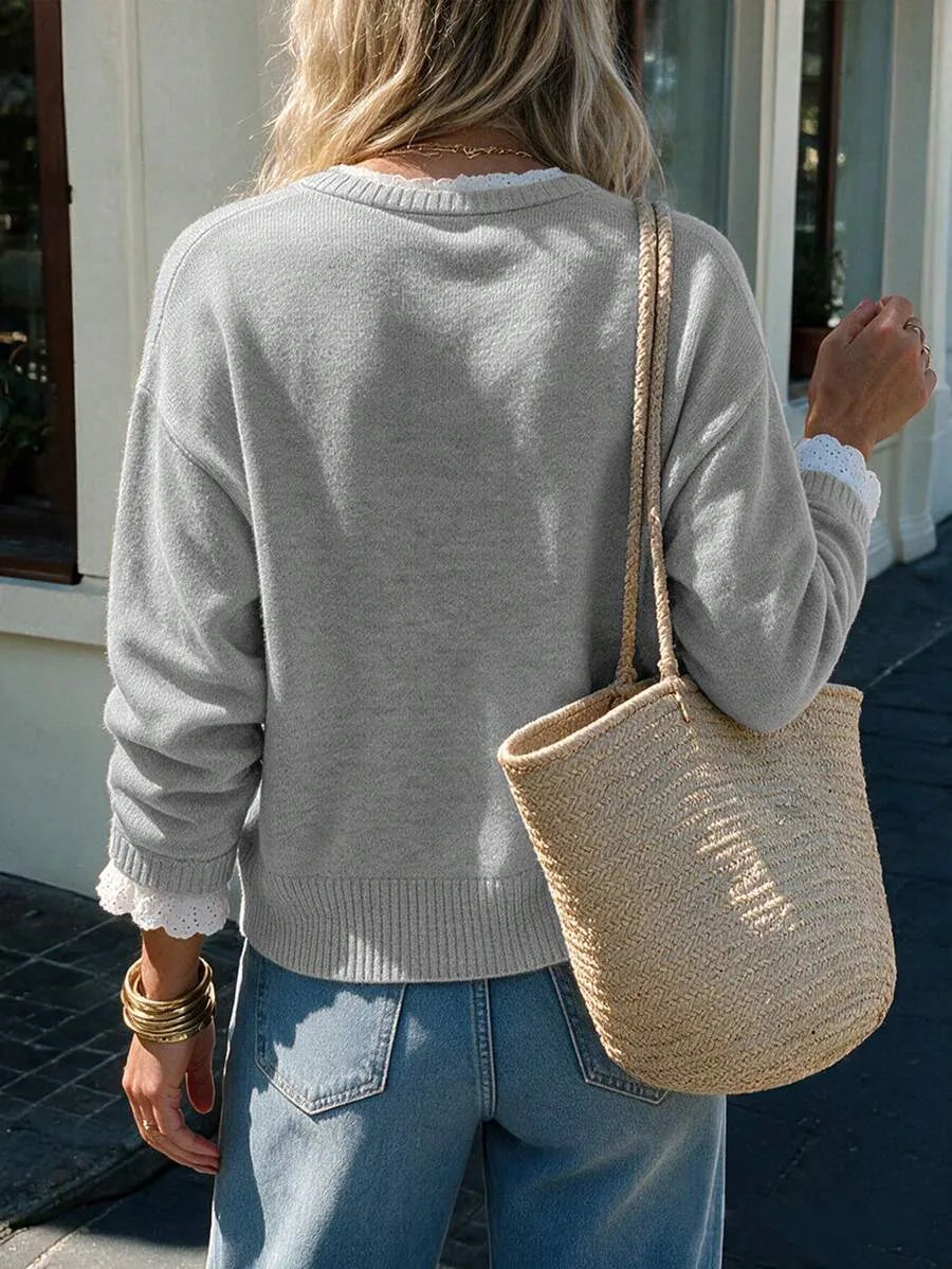 Sweater met kant en ronde hals