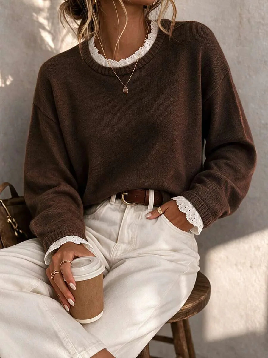 Sweater met kant en ronde hals
