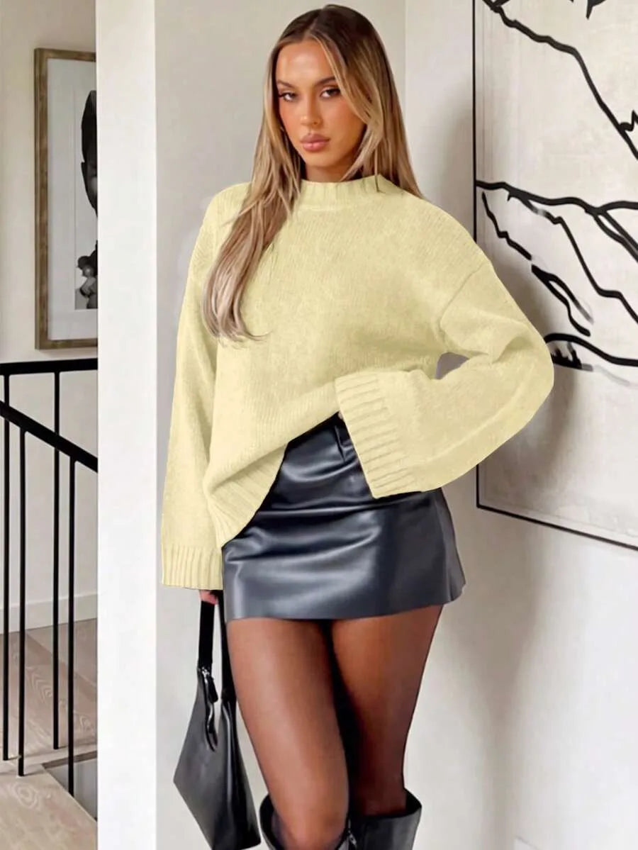 Oversized sweater met mock neckline
