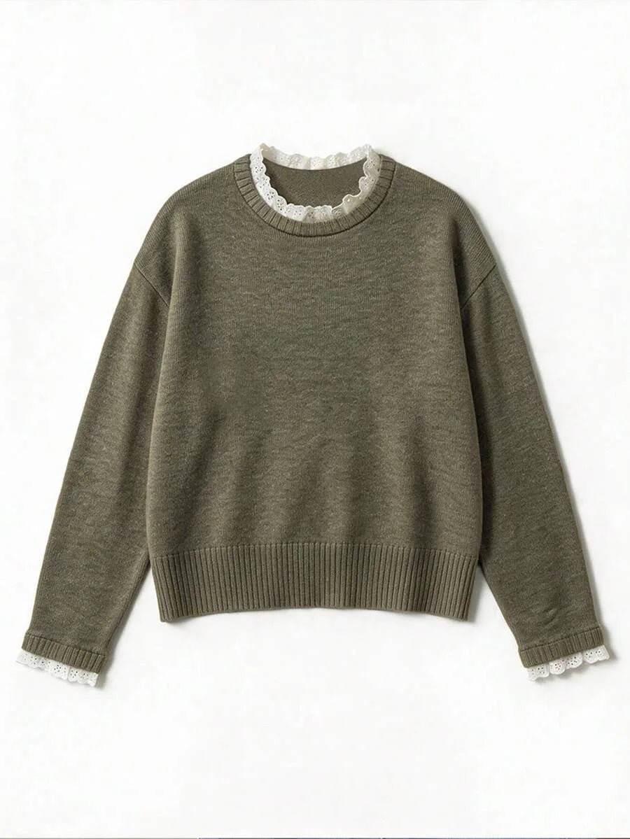 Sweater met kant en ronde hals