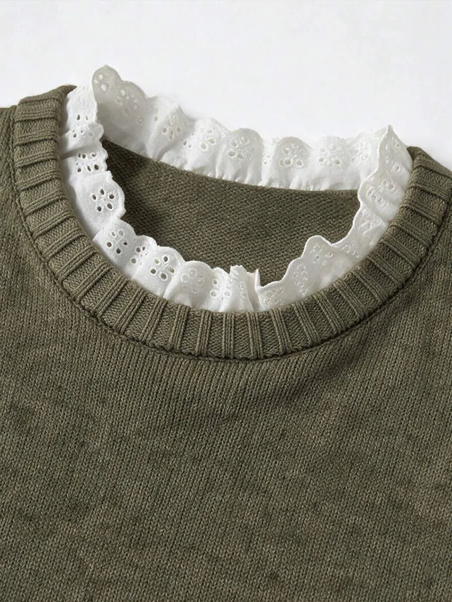 Sweater met kant en ronde hals