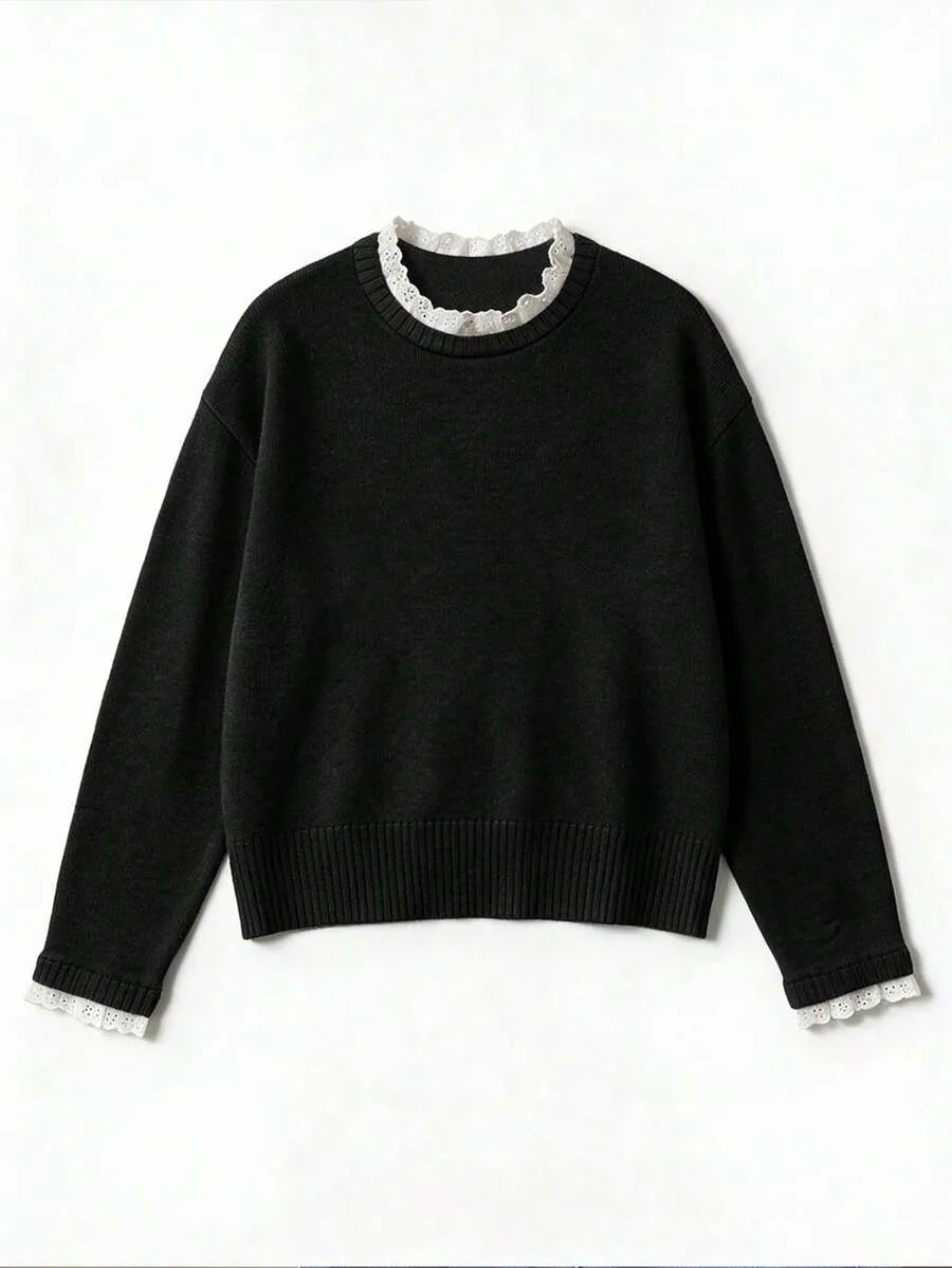 Sweater met kant en ronde hals
