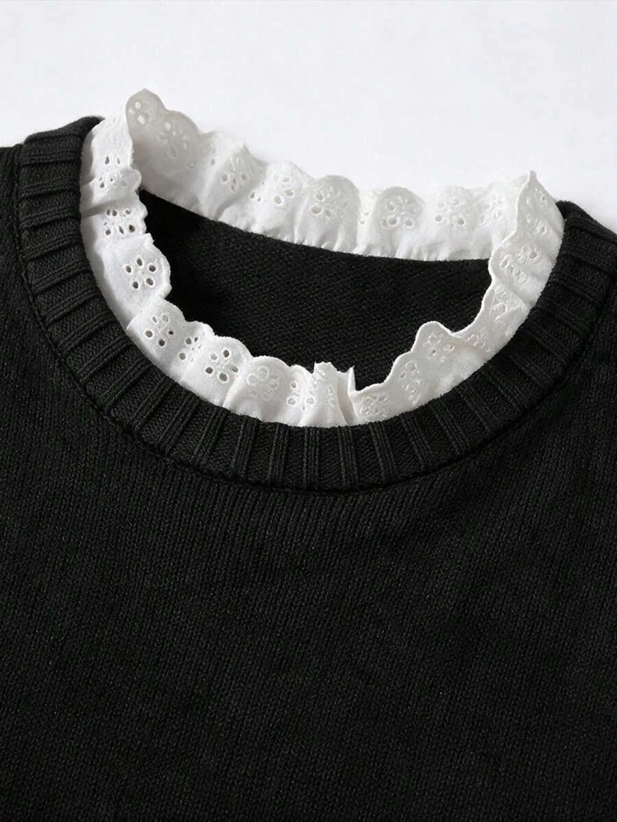 Sweater met kant en ronde hals