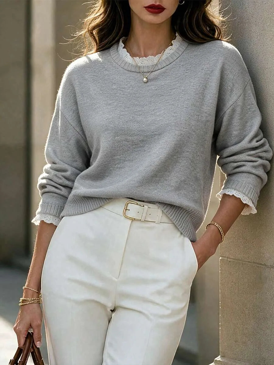 Sweater met kant en ronde hals