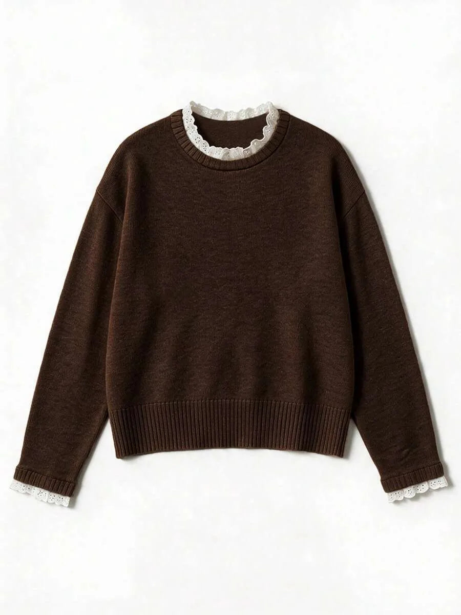 Sweater met kant en ronde hals