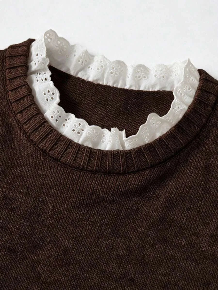 Sweater met kant en ronde hals