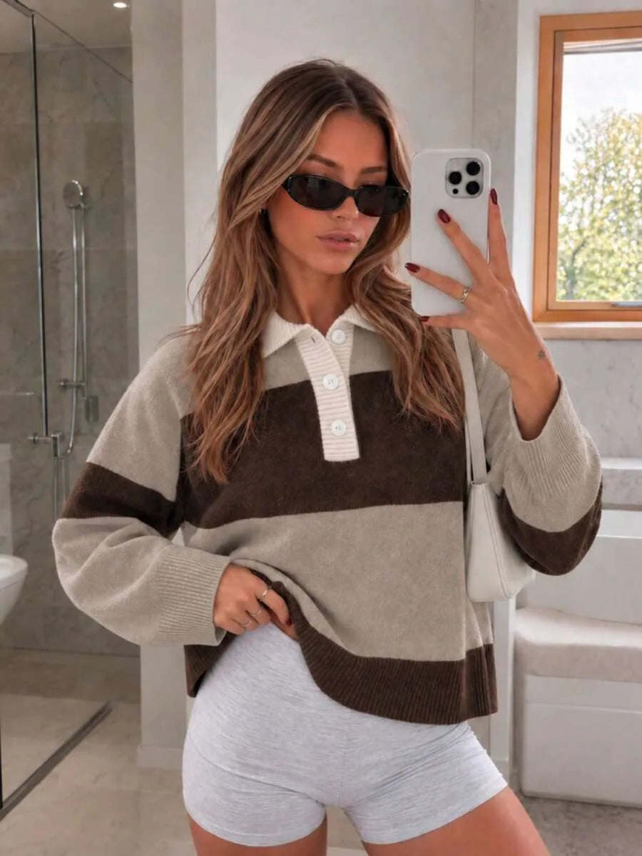 Sweater met polo en gestreept patroon