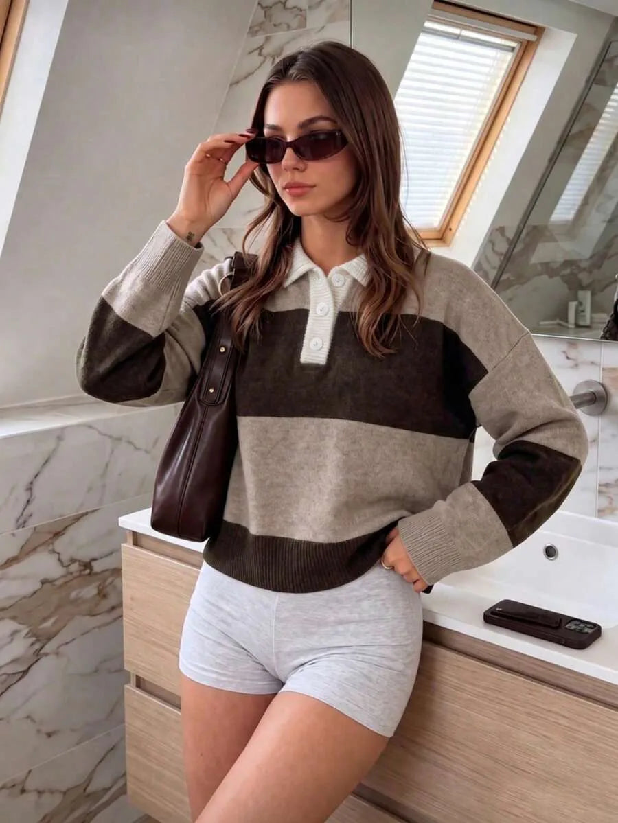 Sweater met polo en gestreept patroon