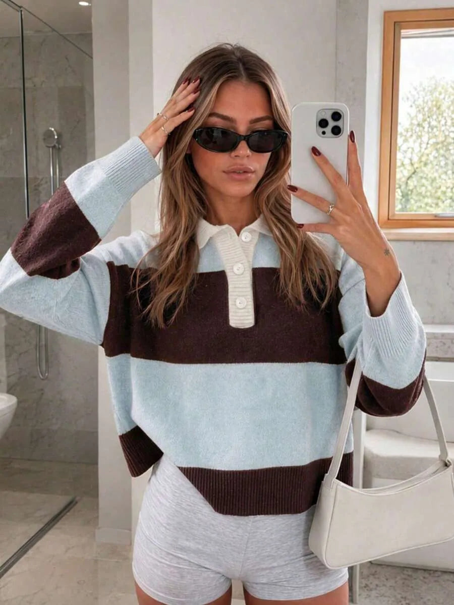 Sweater met polo en gestreept patroon