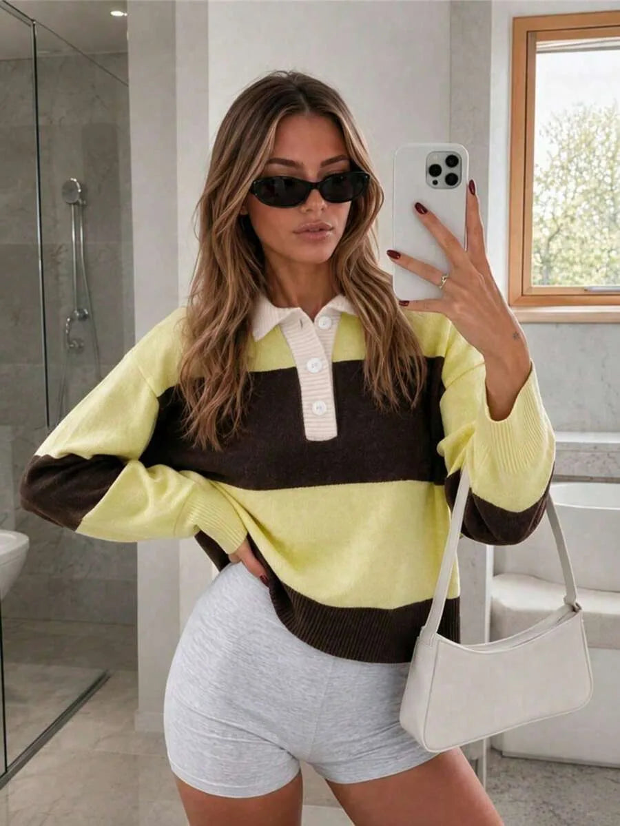 Sweater met polo en gestreept patroon