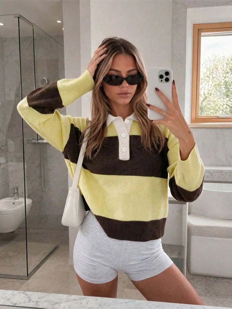 Sweater met polo en gestreept patroon