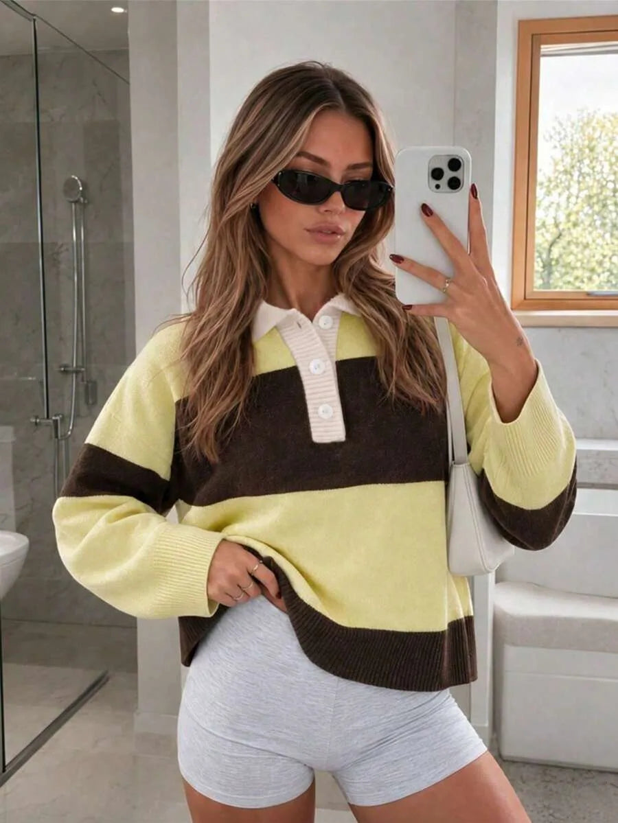Sweater met polo en gestreept patroon