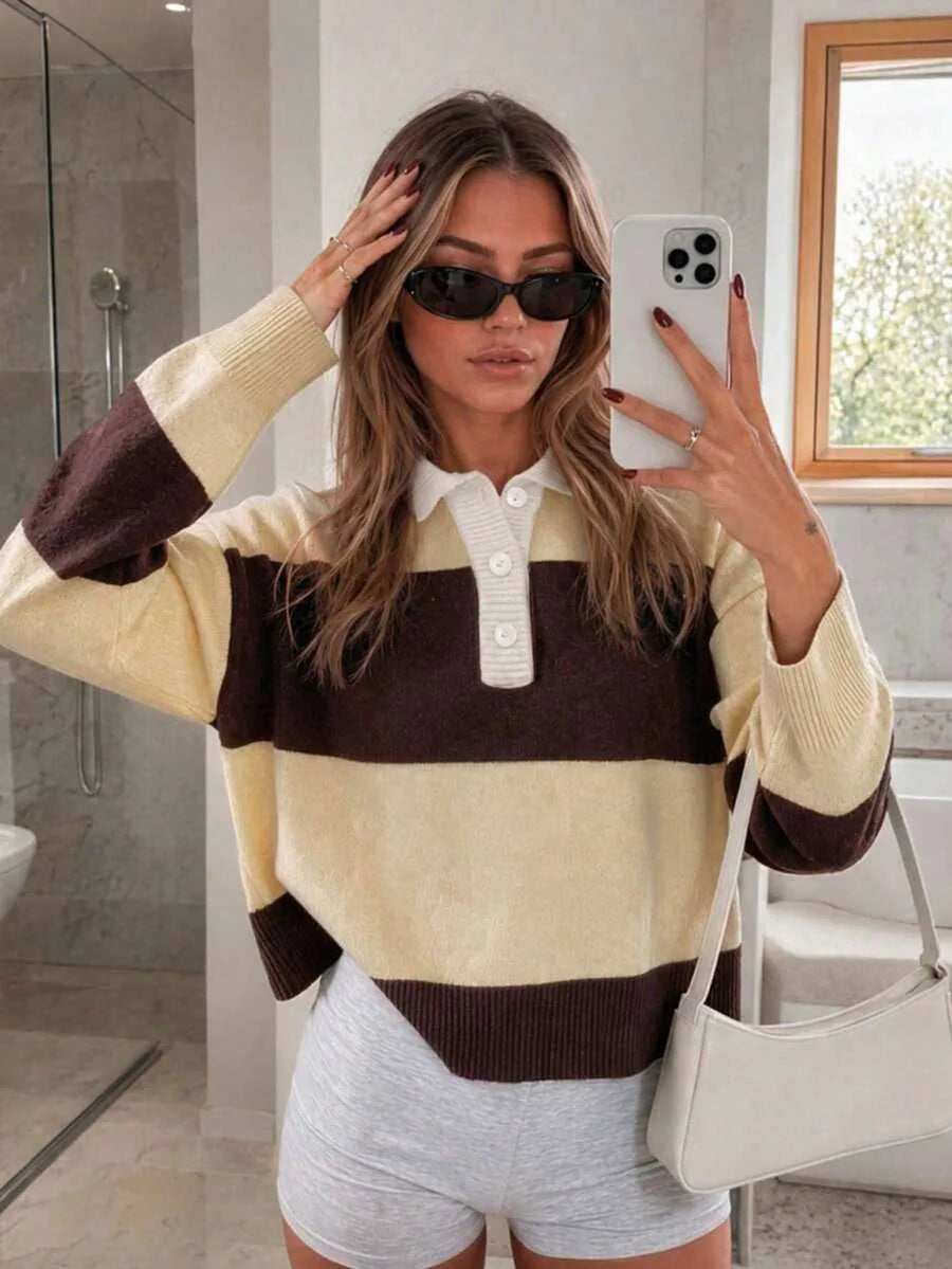 Sweater met polo en gestreept patroon
