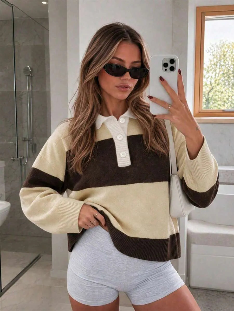 Sweater met polo en gestreept patroon