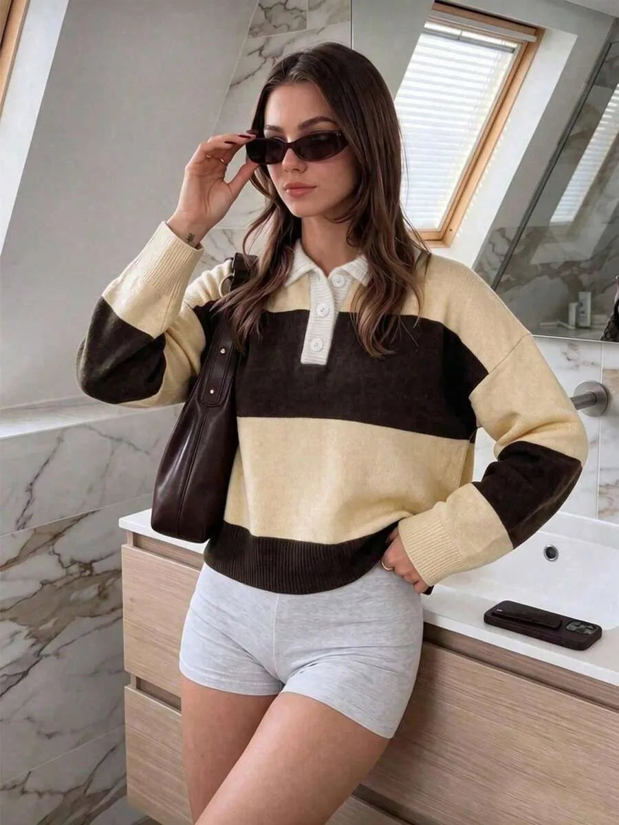 Sweater met polo en gestreept patroon