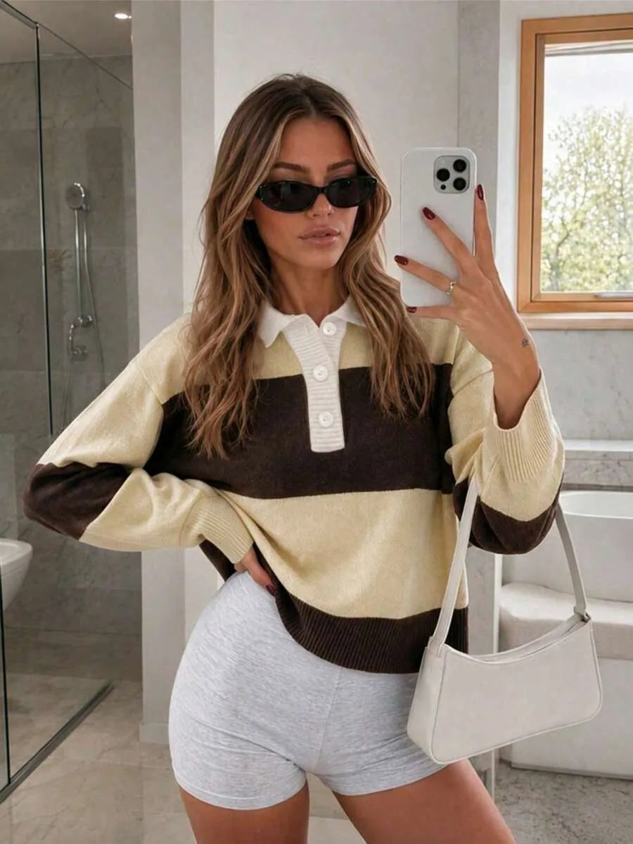 Sweater met polo en gestreept patroon