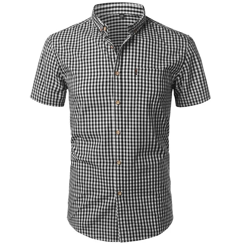 Korte mouw overhemd met blauw checkered patroon