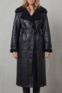 Oversized leren jas met riem