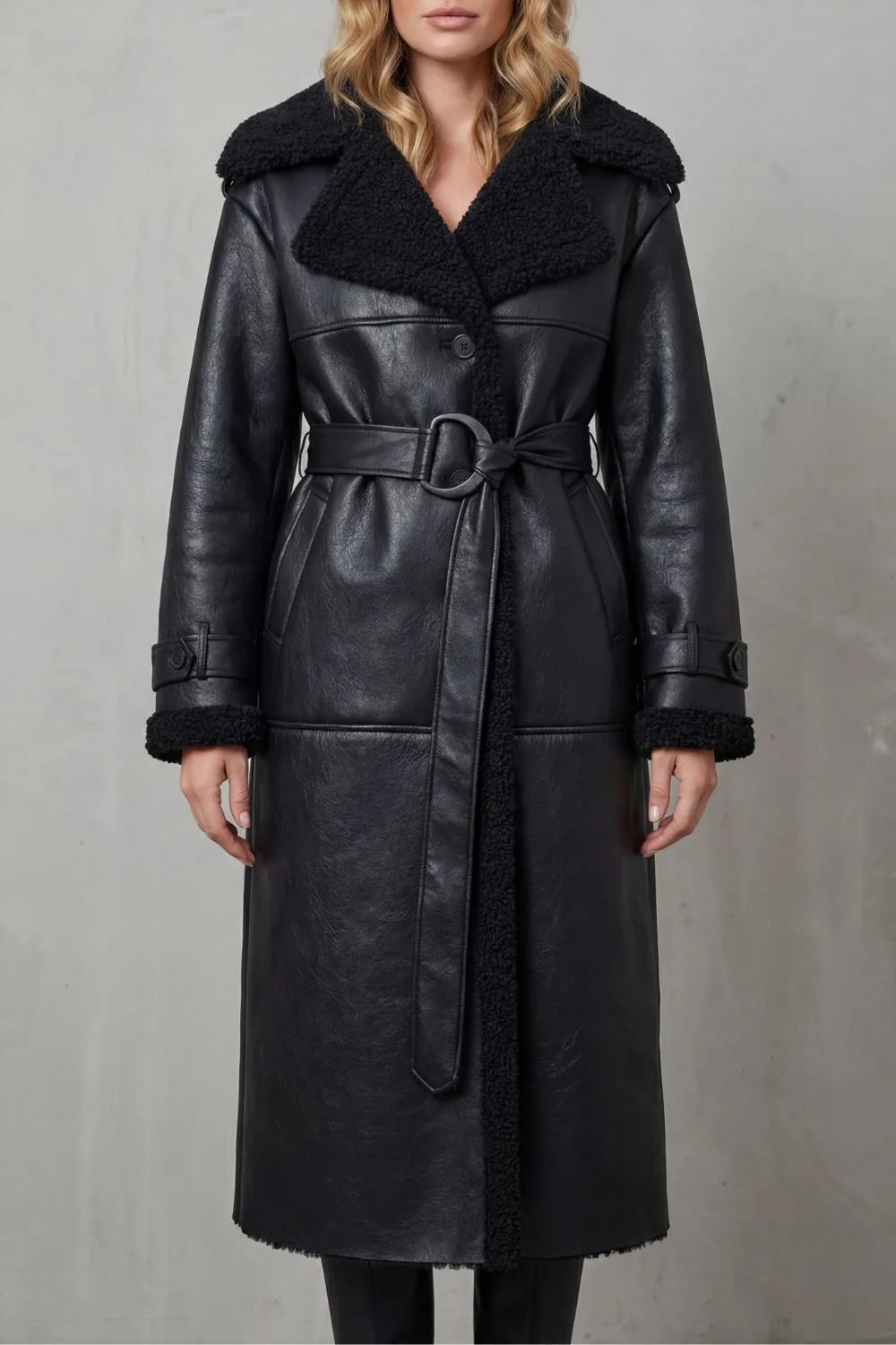 Oversized leren jas met riem