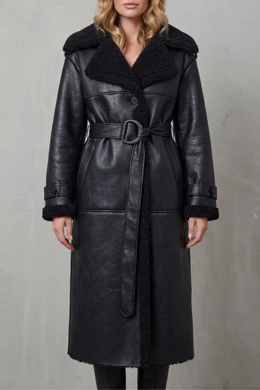 Oversized leren jas met riem