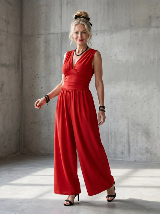 Rode jumpsuit met wijde pijpen