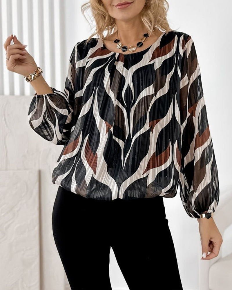 Blouse met Lantaarnmouwen & Ronde Hals