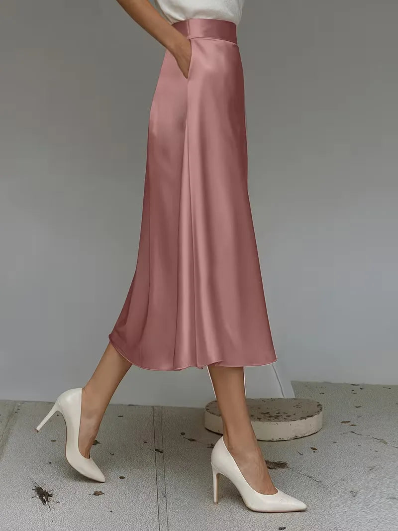 Satijnen rok met hoge taille
