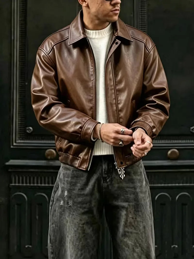 Leren jassen met lapel collar